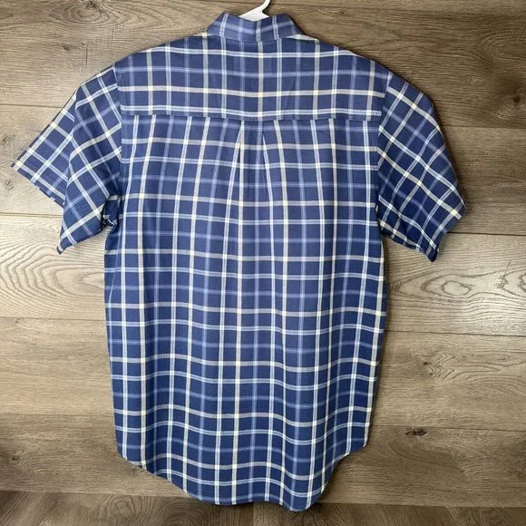Wrangler Mens Button Down Shirt LG Blue Plaid Short Sleeve Rugged Wear Outdoors - Picture 7 of 10